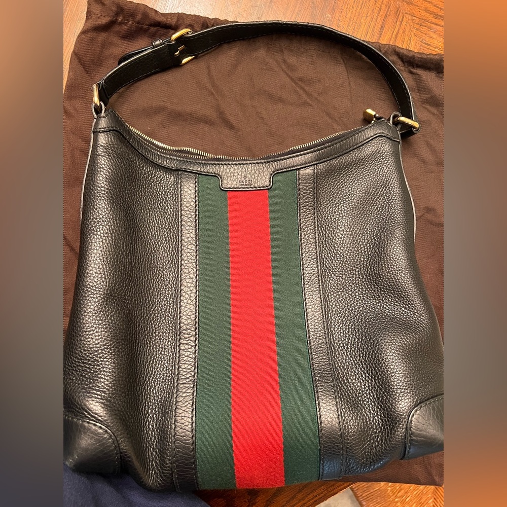 Gucci Hobo with Web green/red stripe Black leather